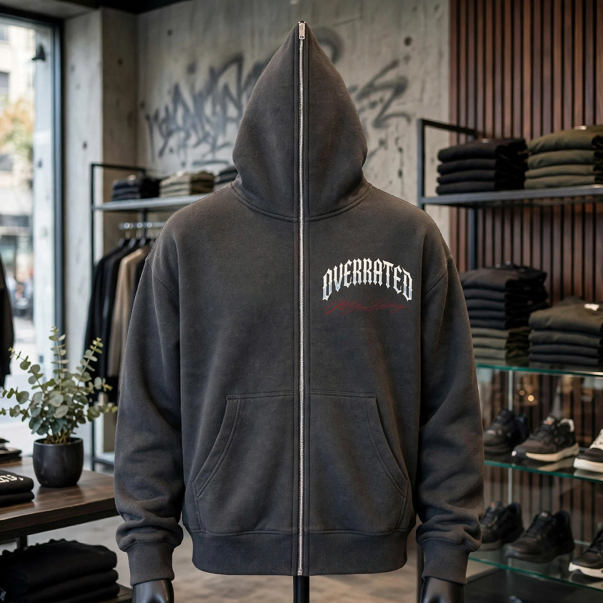 Premium Boxy Unisex Crop Full-Zip Hoodie Overrated Trending NFEO Streetwear Essentials